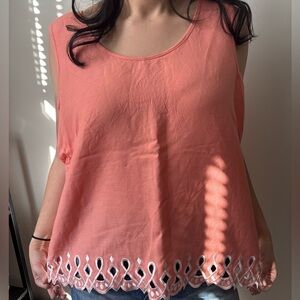 Vintage Fairycore coral linen embroidered sleeveless cottagecore Boho Top Large